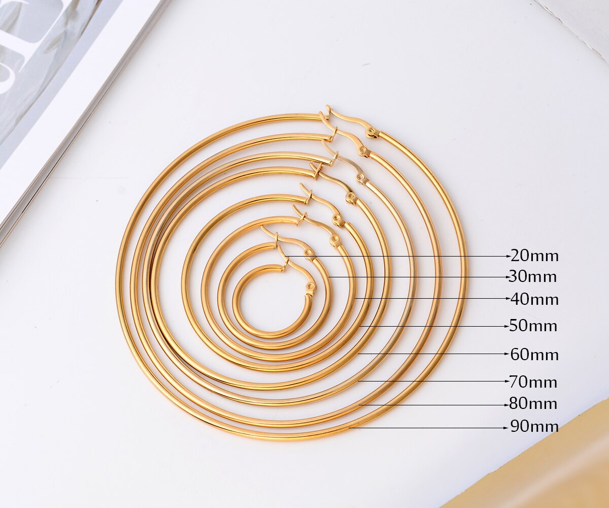 90mm Stainless Steel Large Hoop Earrings Exaggerate Circle Creole Smooth Gold Round Loop Earring for Women Ear Ring Brincos