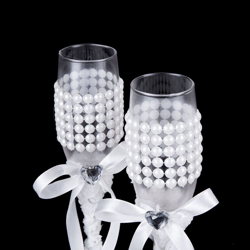2pc/ set brud- och brudgumklänning champagneflöjter bröllopsglasögon set kopp rostbägare bröllop hem hotell dekoration