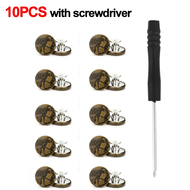 Botones de Metal para pantalones vaqueros, Kit de reparación de botones de tornillo sin costura, hebillas vaqueros extraíbles sin clavos, 17mm, 10 Uds.: Transparente