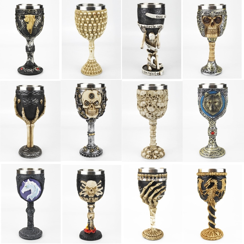 Gothic Wine Goblet Contain Dragon Claw Viking Skeleton Retro Stainless Steel&amp;Resin Wine Glass BEST Halloween Bar Drinkware