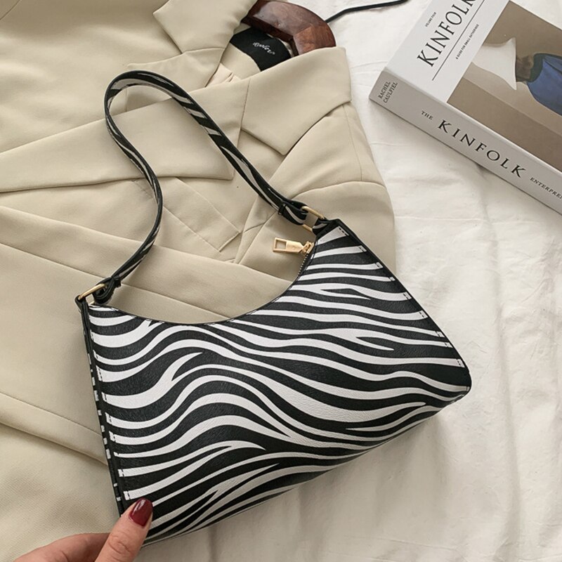 Bolso Retro con patrón de cocodrilo para mujer, bolsa de hombro a la de cuero PU para axila, bolso Francés de de lujo, monedero para mujer: style3 zebra