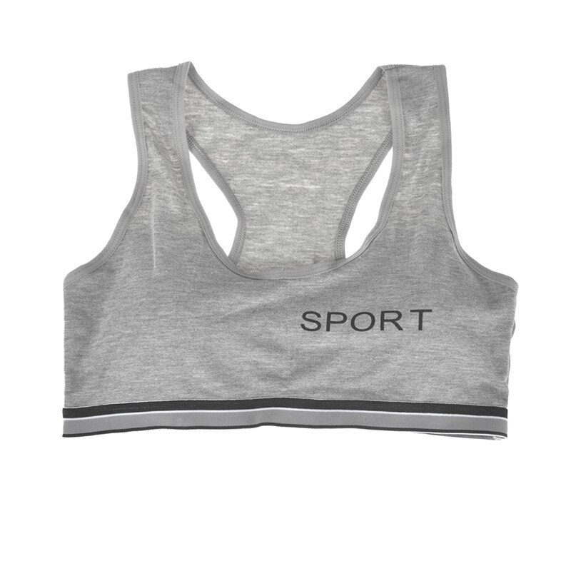 Cotton Young Girls Training Bra Puberty Gym Underwear Wireless Teenager Girls Sport Bra With Chest Pad Teens Girls Sports Bra: Gray