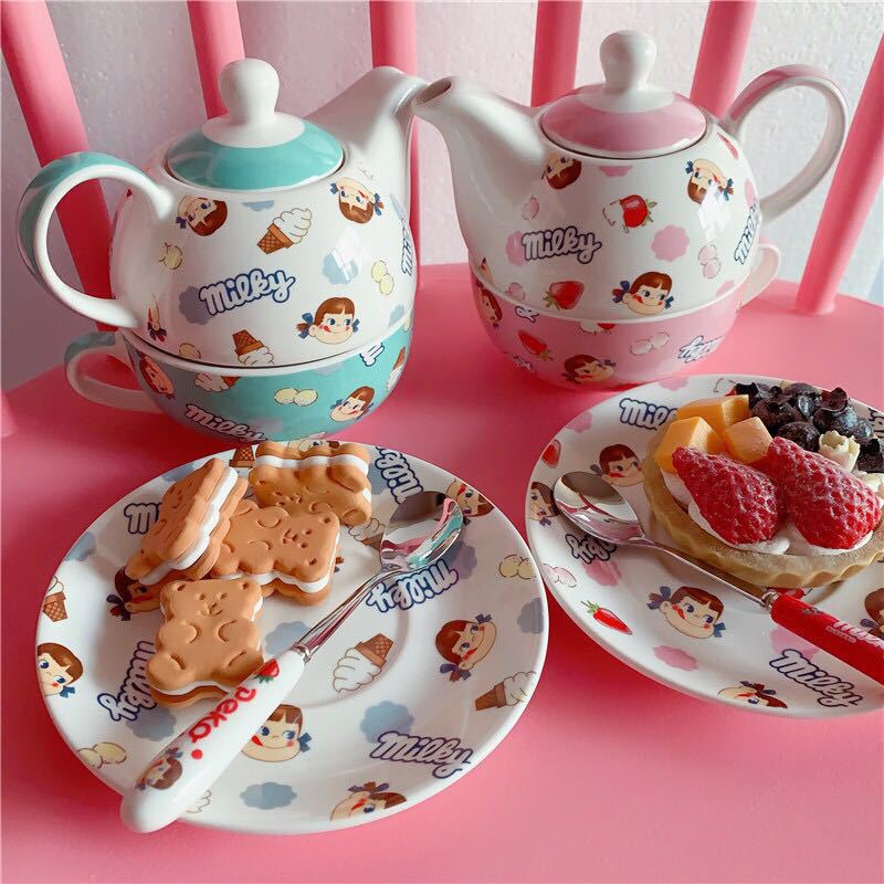 Cute Cartoon Milk Girl Ceramic Teapot Set Single Drink/Afternoon Tea Set, Coffee Cup And Saucer