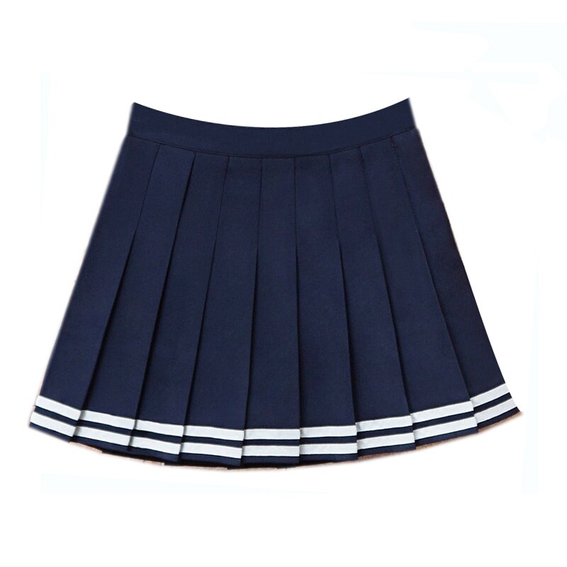 Jupes plissées en Denim, taille haute, jupe de marin à rayures Lolita Harajuku, jupe d&#39;école japonaise de Cosplay: Dark Blue / S