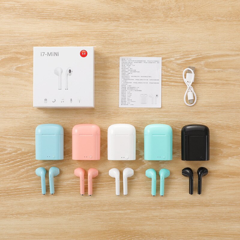 I7s Mini Portable Bluetooth Headphones Wireless Earphones With Charging Box bluetooth Earbuds upgrade Macaroon Candy colors