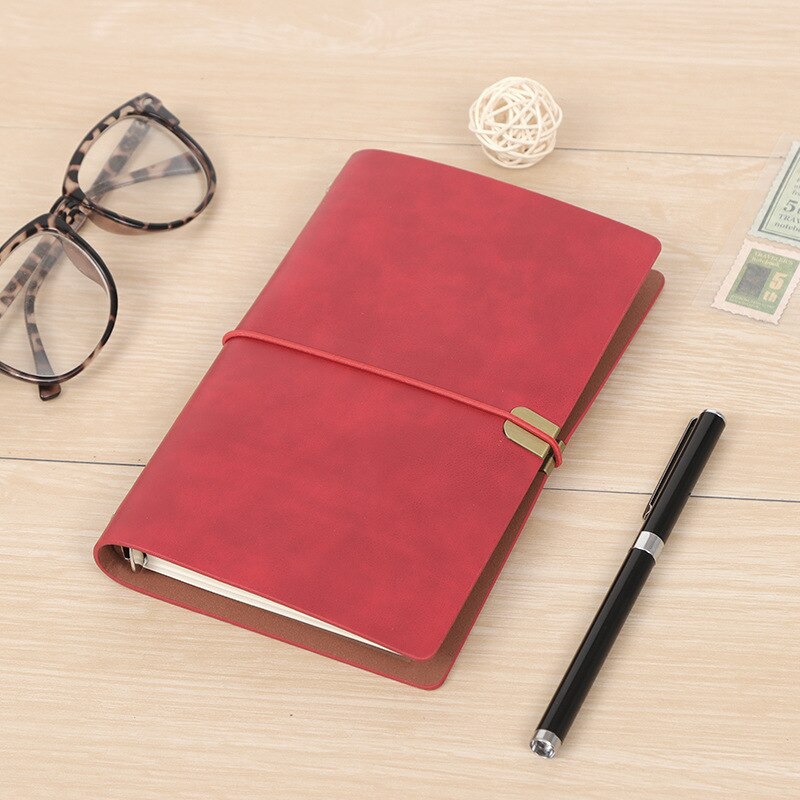 retro Notiz Weichen Leder verlieren-Blatt Buch Nachahmung Leder Tagebuch A6 leer Kraft Papier Tragbare lLedger: B5  rot