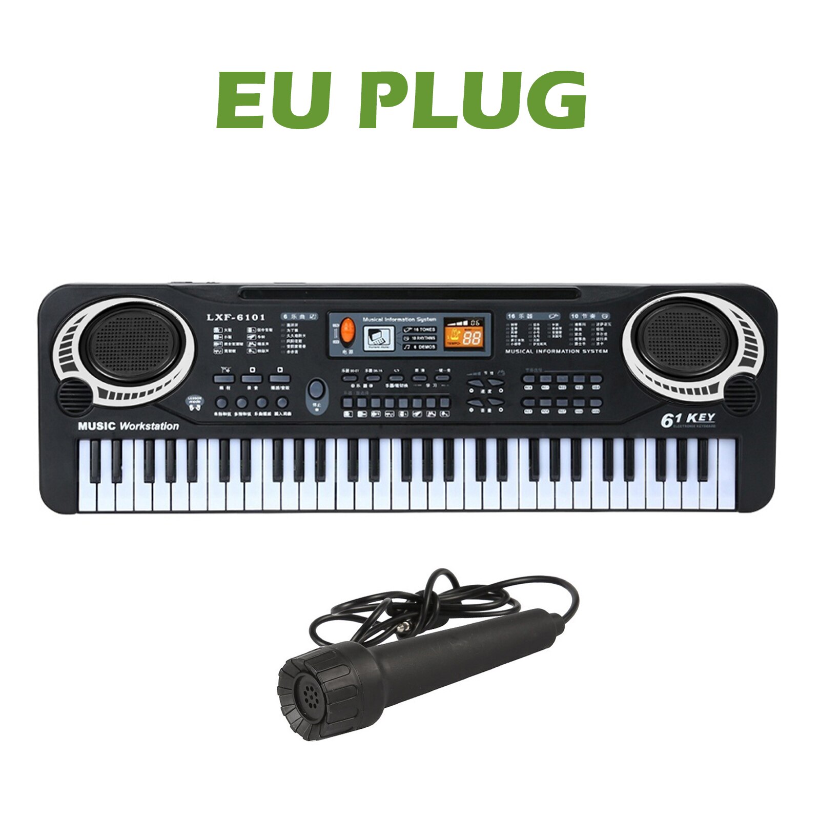 61 Keys Piano Digital Music Electronic Keyboard KeyBoard Black Electric Piano Kids with microphone Keyboard instrument: EU PLUG