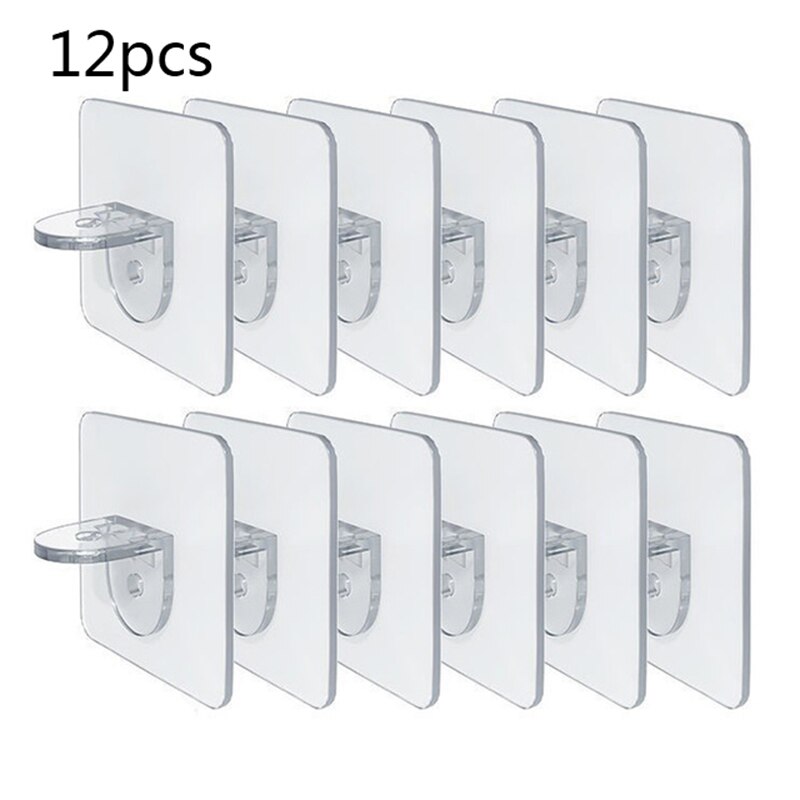 Ganchos de soporte adhesivos para estante, ganchos de pared sin clavos, para armario, 4/12 piezas: transparent 12pcs
