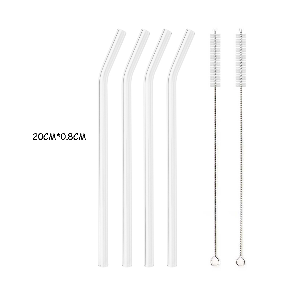 High Borosilicate Reusable Glass Straw Eco Friendly Drinking Straw Set for Smoothies Cocktails Bar Accessories Straws with Brush: 4Pcs Bent