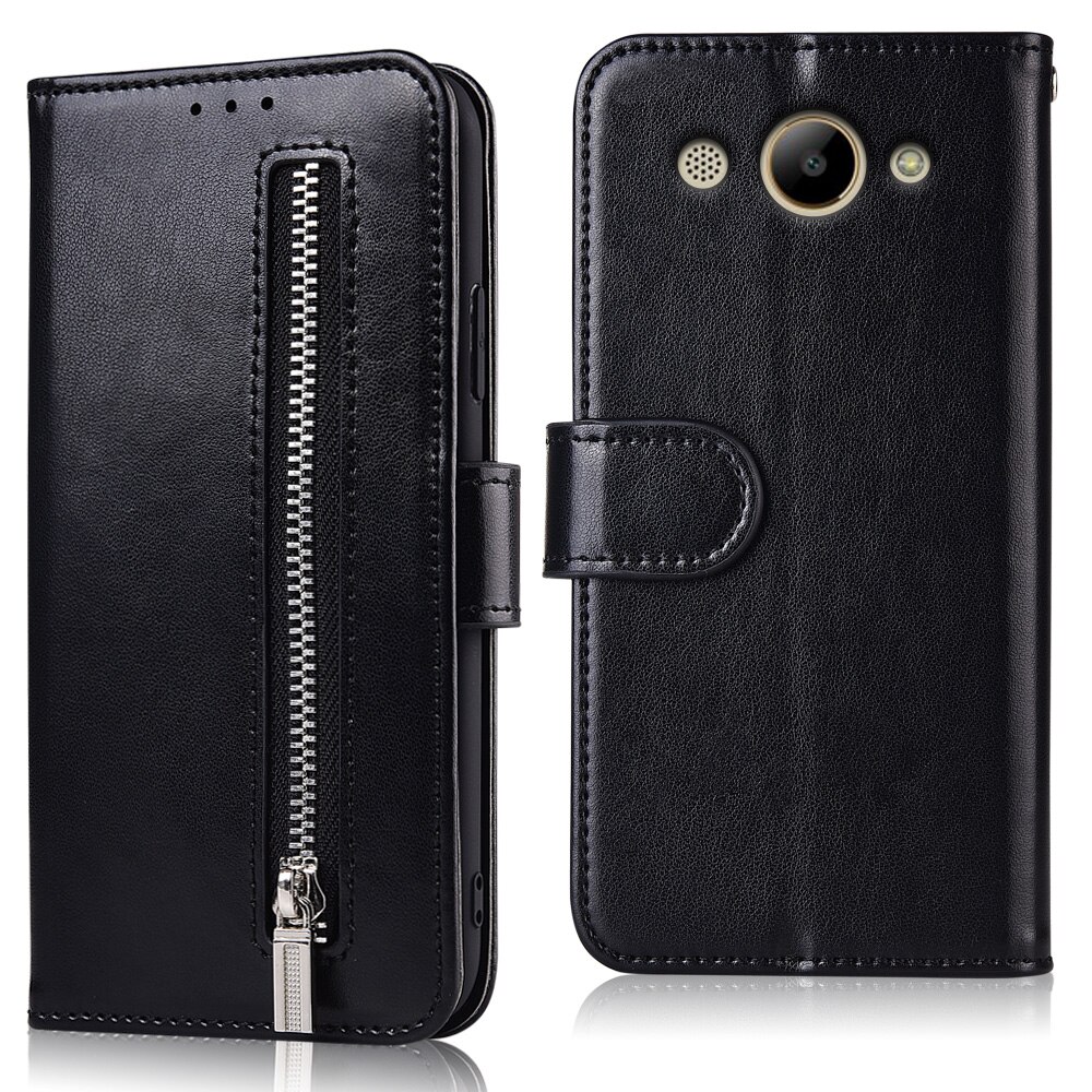 On Huawei Y3 Case Zipper Wallet Leather Case For Huawei CRO-L02 CRO-L22 CRO-L03 CRO-L23 CRO-U00 Capa For Y3 Flip Cover: 61zipper--Black