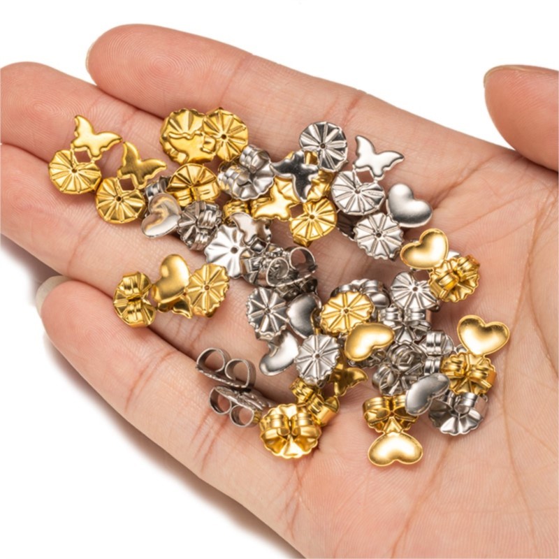 10 pares de pendientes dorados de acero inoxidable, levantadores de espalda segura para orejas caídas, pendientes pesados, joyería hipoalergénica que no se decolora