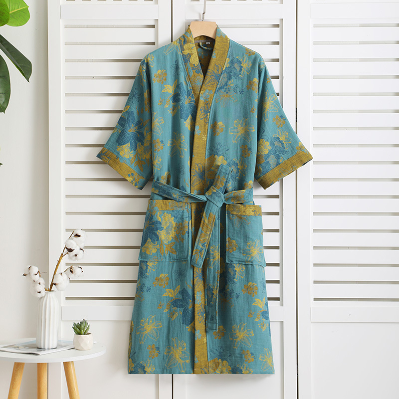 Multi Kleuren Kimono Gewaden Voor Koppels Homewear Katoenen Badjas Voor Lente En Zomer Dunne Absorberende En Sneldrogende Badjassen: XL / Blauw