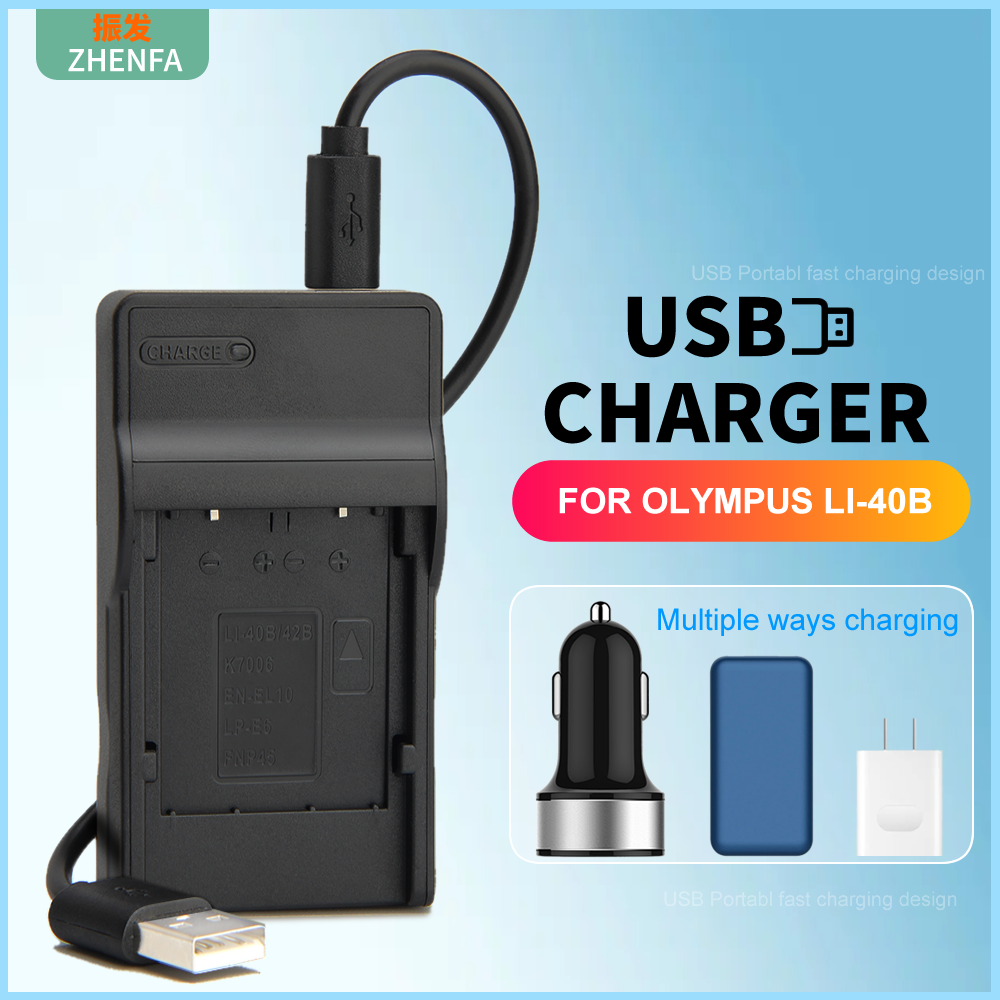Zhenfa USB Batterie Ladegerät für Olymp FE-220D FE-230 FE-240 FE-250 FE-280 FE-290 FE-300 FE-320 FE-330 FE-340 FE-350 FE5500