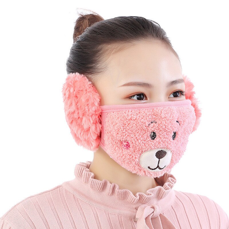 Udendørs vinter ørebeskyttere til piger kvinder ørepropper munddæksel bjørn fløjl drenge vinter øreprop wrap øre varmere øreprop