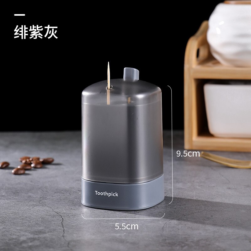 Automatic Toothpick Box Portable Transparent Window Pop-up Toothpick Container: Gray