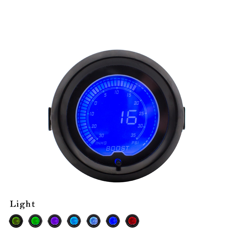2" 52mm Boost gauge EVO LCD 7 Colors Digital Turbo Boost gauge -30In.hg-35PSI Car meter Vacuum gauge
