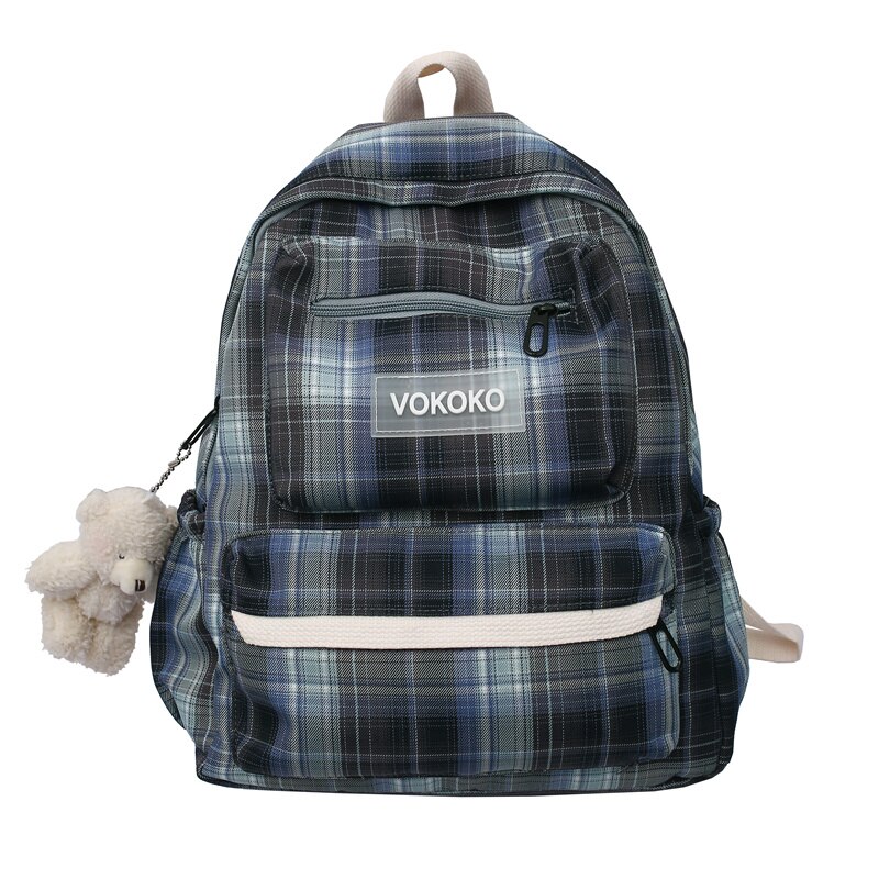 Canvas Backpack - Preppy Style - School Book Laptop Bag for Teenager Students - Under 20L: Black / With Pendant
