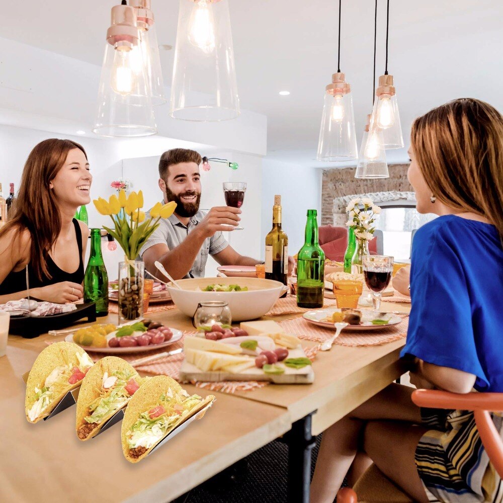 Stainless Steel Taco Holder Stand Mexican Food Rack 3 Grid Shells Stand