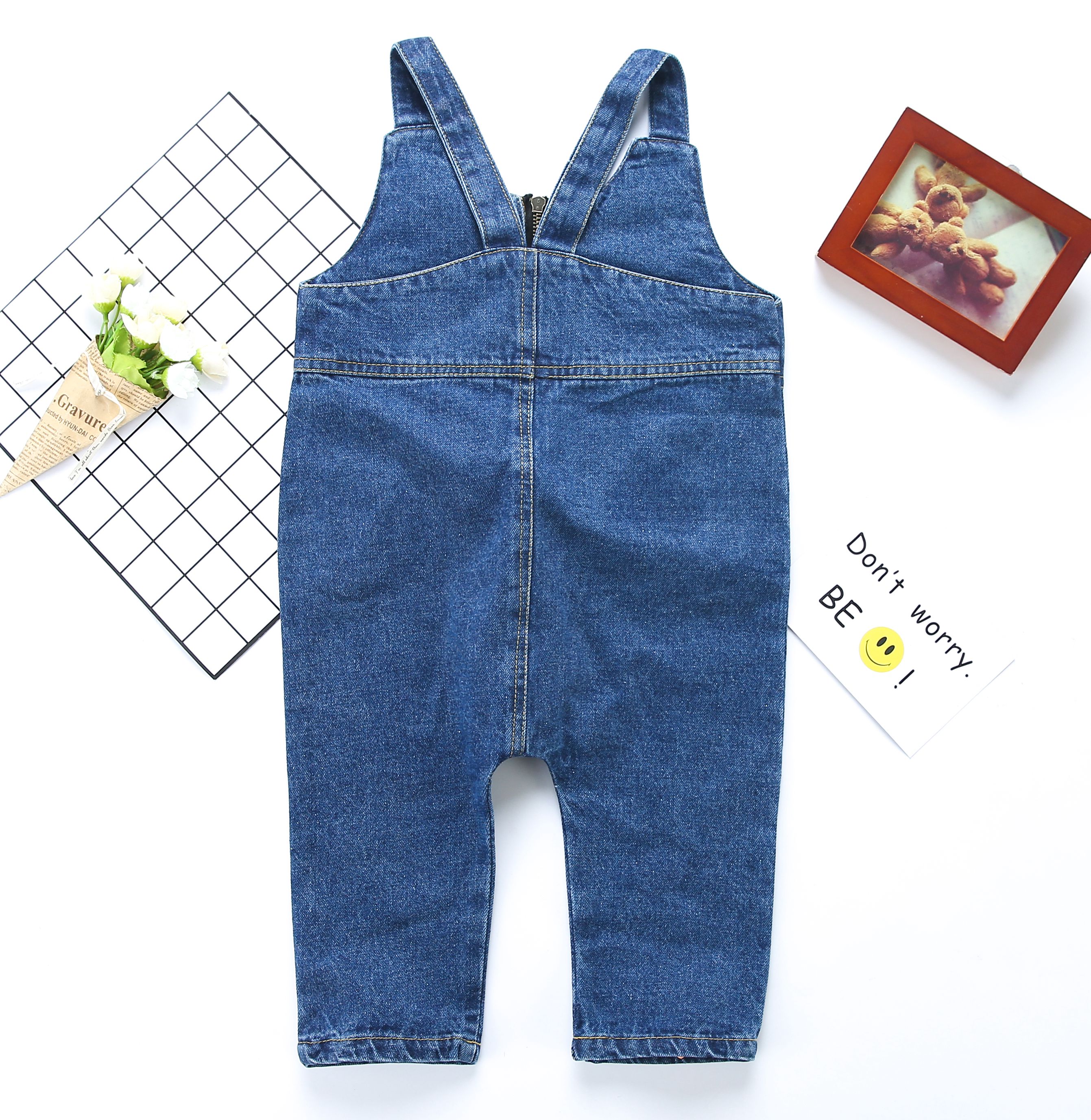 spring baby boy and girls Denim Bib children loose jeans rompers child zipper Jumpsuit