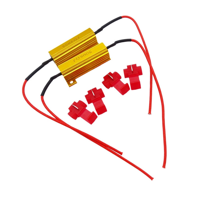 2 Pcs 50W 6 ohm Load Resistors LED Flash Rate Turn Signals Light Indicator Controllers Brake Motorcycle With 4 Quick Wire Clip