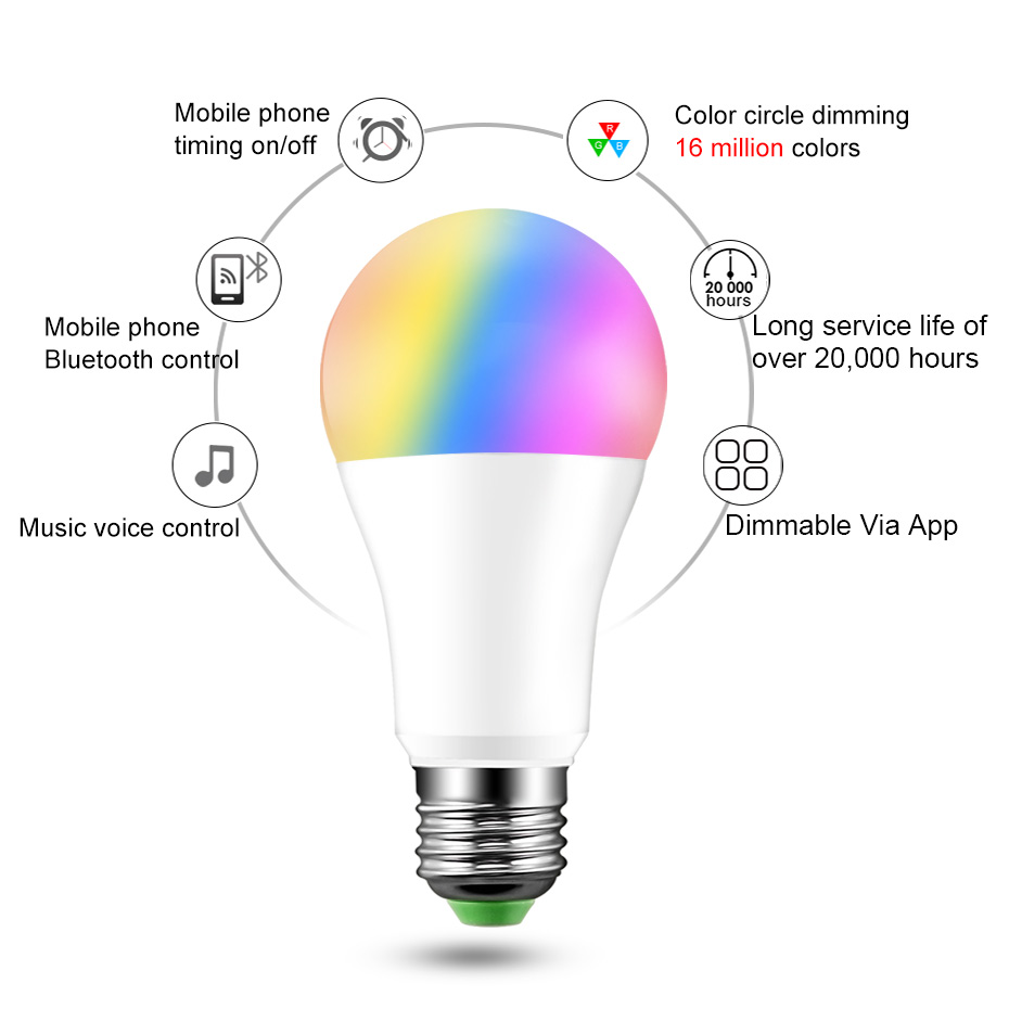 4 Stuks Smart Lamp Bluetooth Lamp E27 Gekleurde Licht 15W Dimbare Rgb Led Lamp B22 Gecontroleerd Door App, sync Naar Muziek, Voor Thuis