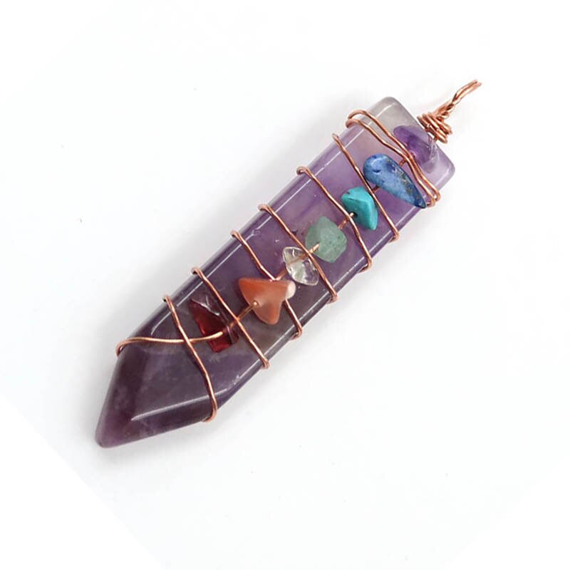 Reiki Handmade Wrap Pendulum 7 wisiorki czakry uzdrawiający kryształ naturalny klejnot kamień ametysty lazuryt Point miecz wisiorki: 7 Amethyst