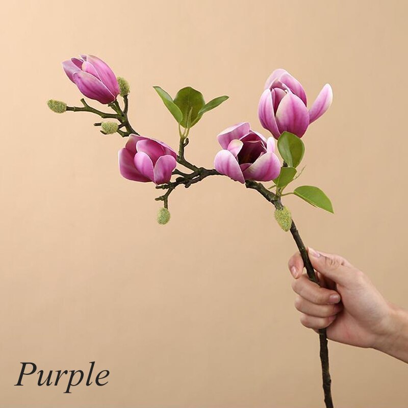 1 kimppu keinotekoinen magnolia kukka simulaatio kukkaoksa hääjuhliin puutarha olohuoneen pöytä kodin koristeluun: 03