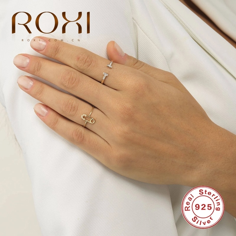 ROXI 925 Sterling Silver Gold Pin Rings for Women Girls Cute Anillos Engagement Wedding Ring Crystal Jewelry Bague Femme