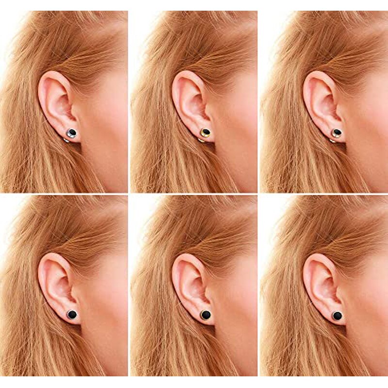 6 Paare Mens Womens Schwarz Zucht Ohrringe rostfrei Stahl Illusion Tunnel Stecker Schraube zurück und Reibung zurück - 8MM