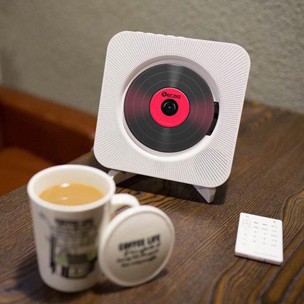 Vægmonteret cd -afspiller surround sound fm radio bluetooth usb  mp3 disk bærbar musikafspiller fjernbetjening stereohøjttaler hjem: Hvid med os stik