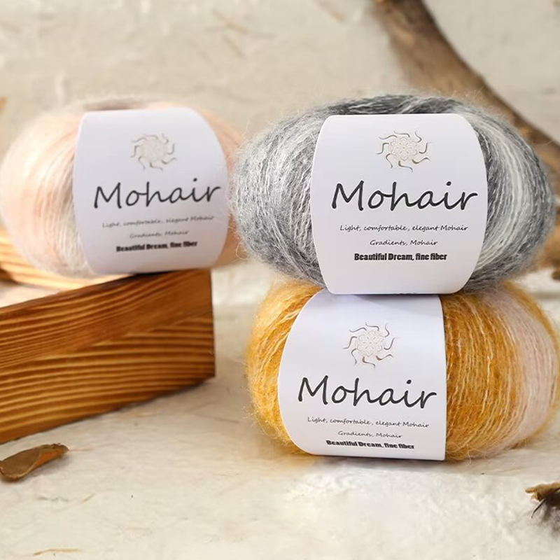 Ovillo de lana de Mohair degradado para tejer a mano, hilo de ganchillo suave y cálido, segmento de lana de bebé, hilo teñido para suéter, sombrero y bufanda, 25g por bola