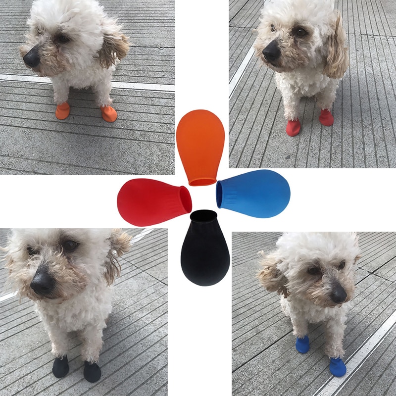 4 stuks/set regenschoenen voor huisdieren, snoepkleurige rubberen waterdichte antislipschoenen voor honden, buitenlaarzen voor de verzorging van poten van huisdieren, antislipschoenen voor puppy's