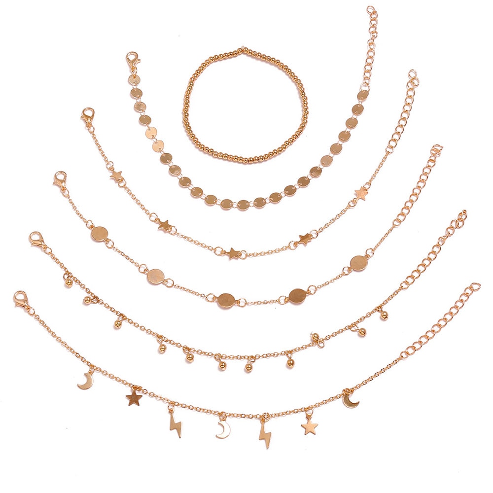 Modyle 6 stk ankel armbånd sæt boho smykke kæder uendelig runde charm armbånd guld kvinder kobber metal til kvinder ankel fod