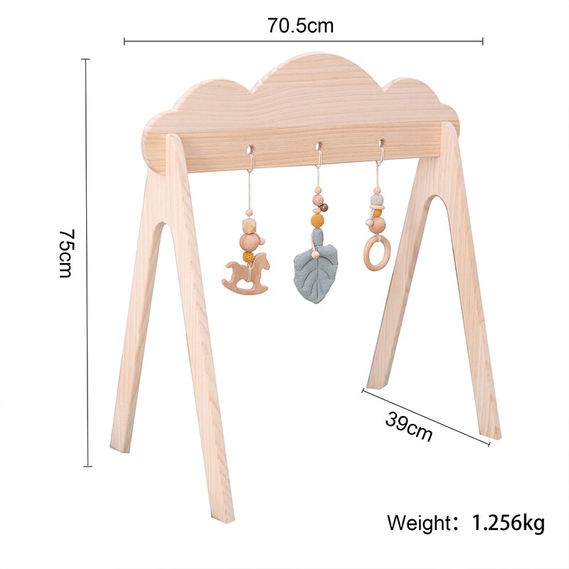 Baby trä bitring gym leksaker bomull blad matta naturligt trä gnagare barnvagn kedja hängande baby leksak mobil sänghållare: 2pc set-gröna