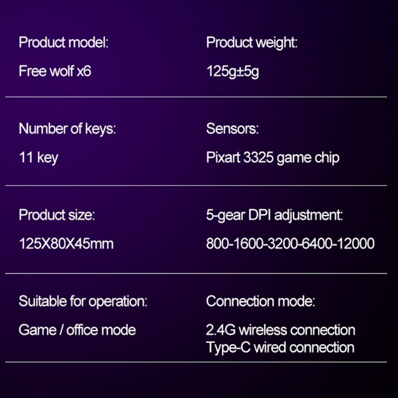 X6 Wireless Rechargeable Gaming Mouse Dual Mode Wireless Mechanical Mouse 12000 DPI