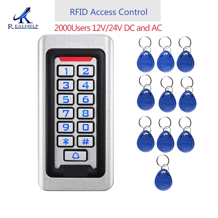 2000Users Metal Stainless Steel RFID Access Control Keypad IP68 Waterproof Outdoors Card Reader Security 12V/24V DC and AC