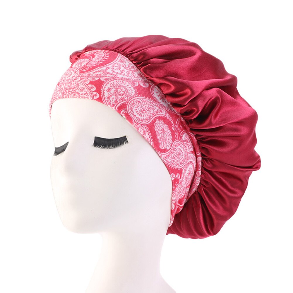 Kvinder satin tørklæde sovende motorhjelm hår wrap cap hat pandebånd hovedbeklædning: Burgunder