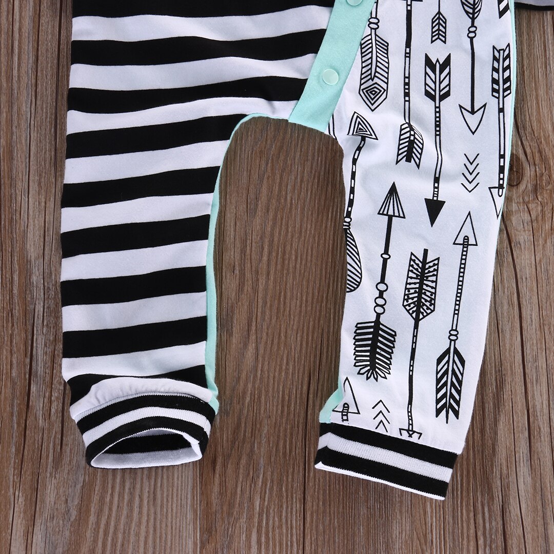 Autumn Infant Baby Girl Boy Stripe Arrow Print Romper Striped Splice Long Sleeve Jumpsuit Outfits Clothes