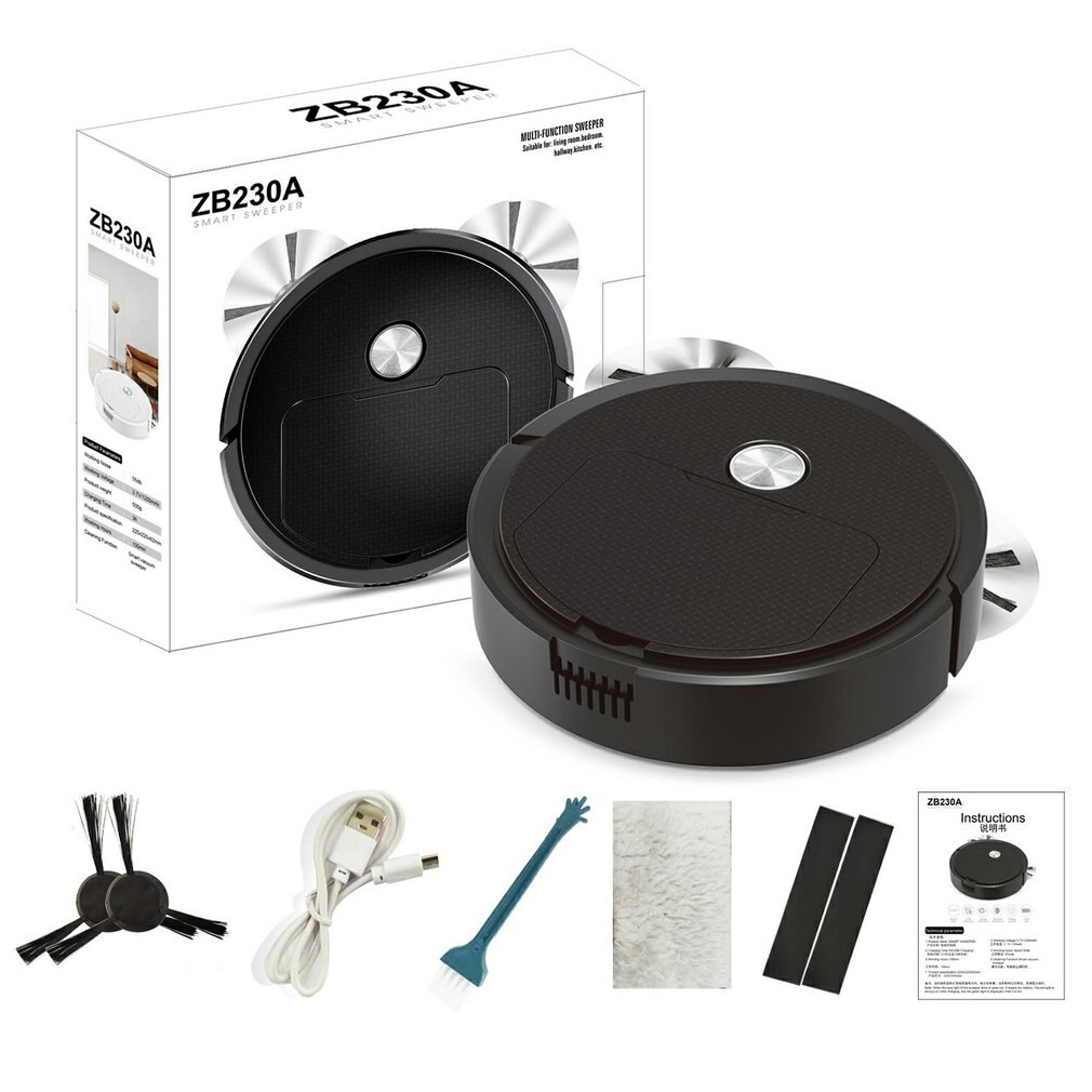 Automatic Smart Robot Vacuum Cleaner Small Vacuum Cleaners Sweeping Robot Floor Dirt Auto Home USB Rechargeable Cleaning Machine: black