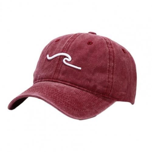 Gorra de béisbol con bordado de ola de mar lavada, gorro de béisbol con bordado de ola de mar ajustable, duradero, Unisex: Wine Red