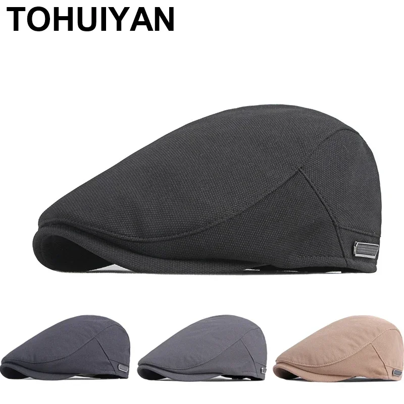 Boné elegante de algodão para homens e mulheres, chapéus britânicos de jornaleiro, bonés de duckbill ajustáveis, chapéu liso, outono