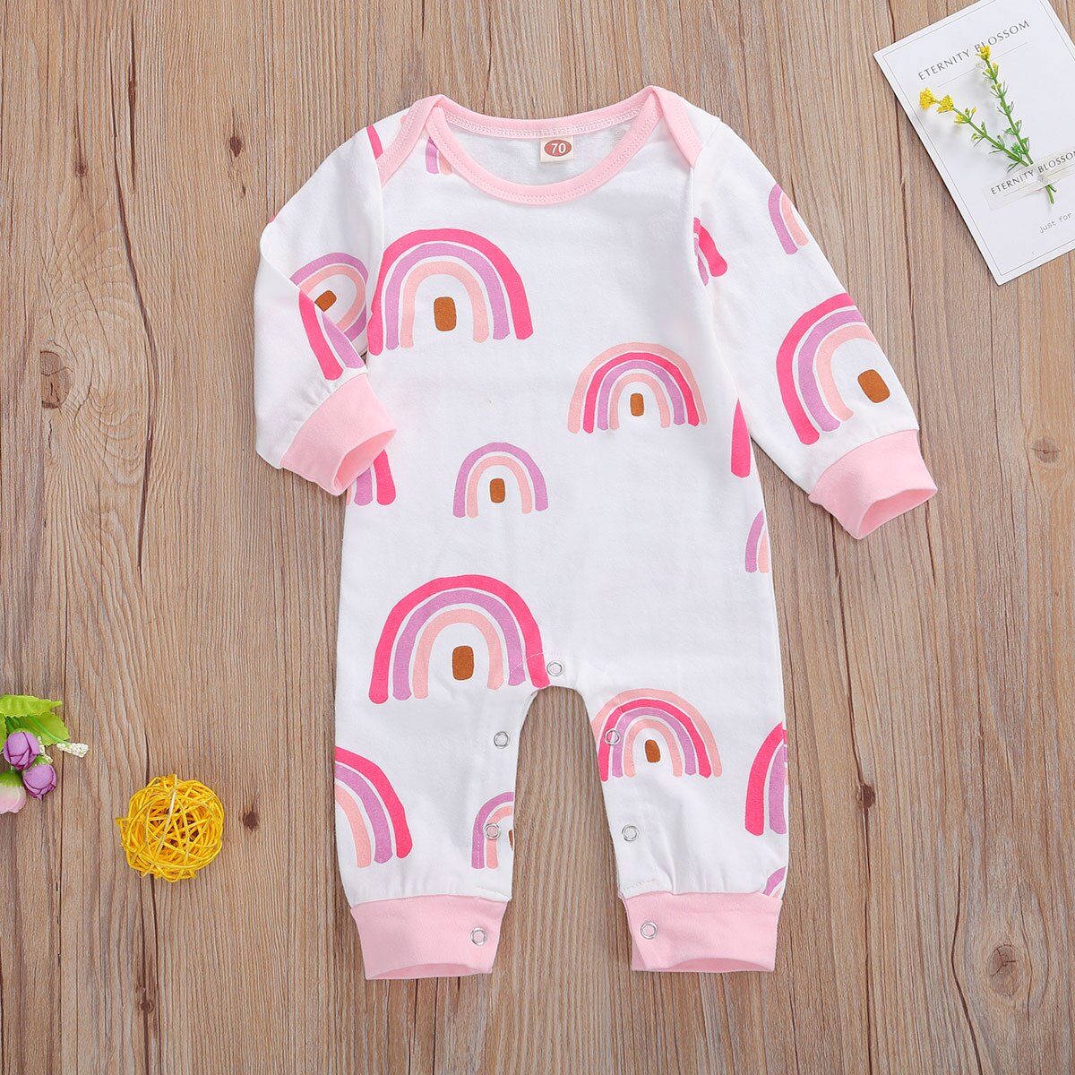 Mise au point Kid bébé filles garçons barboteuse arc-en-ciel impression à manches longues entrejambe boutons automne combinaisons 4 couleurs