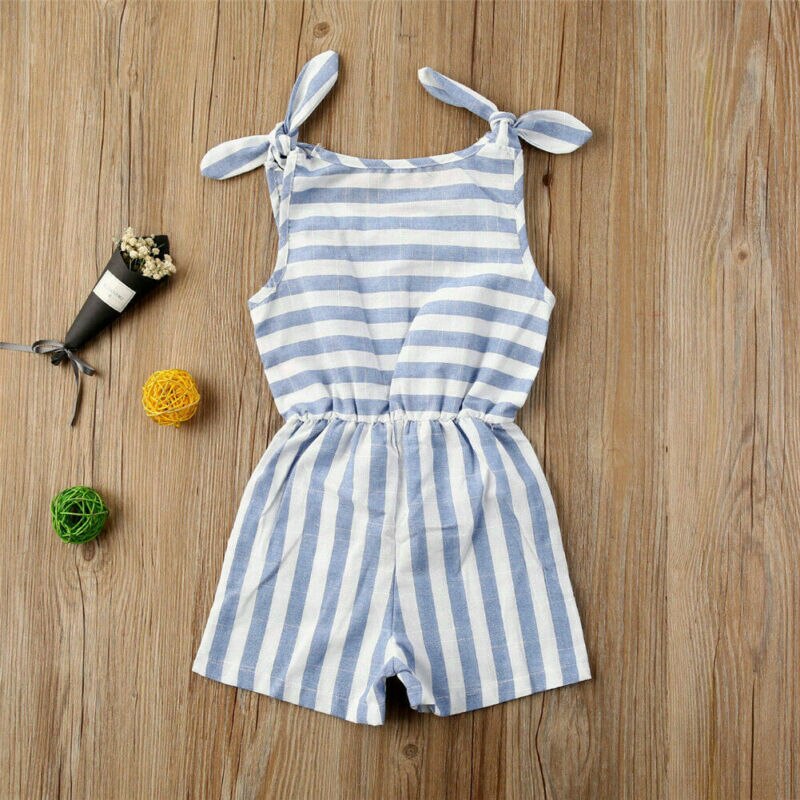 1-5 jaar casual kind babymeisje gestreepte kleding mouwloze romper jumpsuit outfit zonnepak