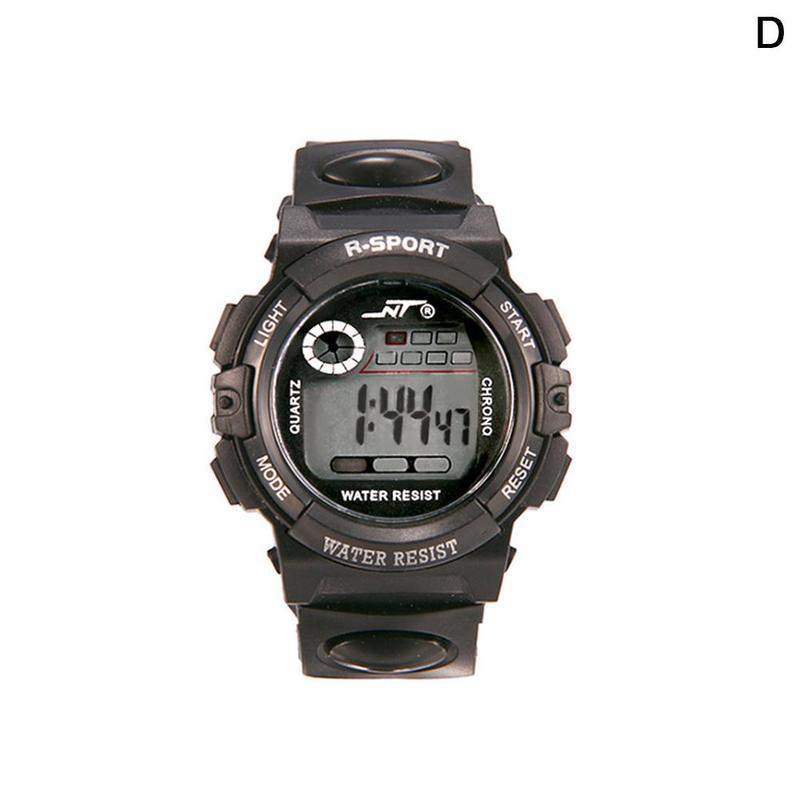 Kindersporthorloge waterdicht digitaal horloge led elektronisch kleuren horloge sport kinderen alarm datum horloges pols waterdicht  s5 i 2: Zwart