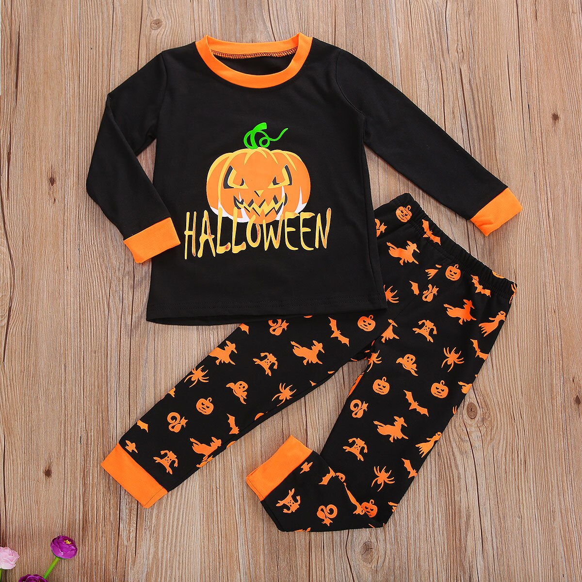 Infant Baby Halloween Pajamas, Jogger Pants Suit, Pumpkin Spider Printed Round Neck Long Sleeve Sleep Trousers2Pcs