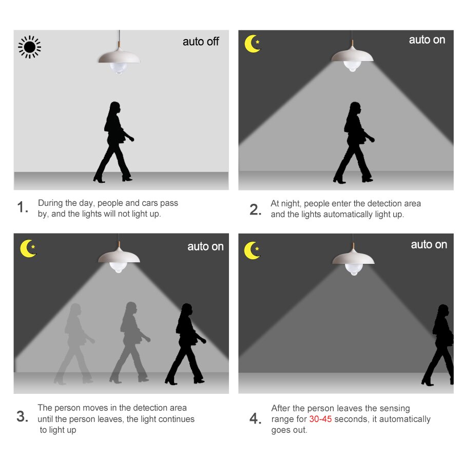 LED PIR Motion Sensor Lamp E27 220V 3W 5W 7W Automatic ON/OFF LED Bulb Light Sensitive Human Body Movement Detector Lights