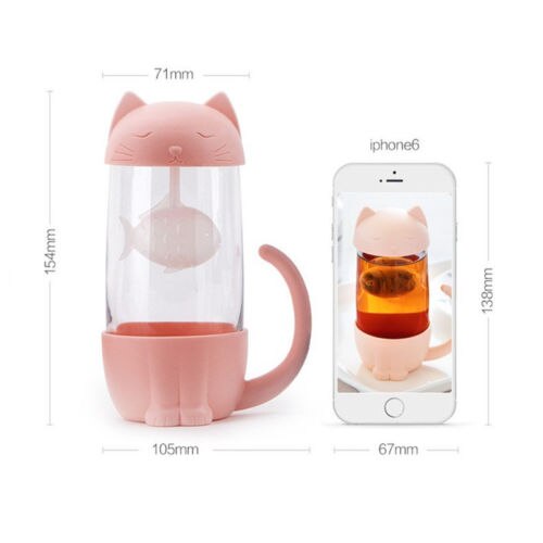 Taza de café o té AA para infusiones de gato, tetera de vidrio, tazas con bolsas de té para parejas, colador de té, utensilios para filtro de cocina