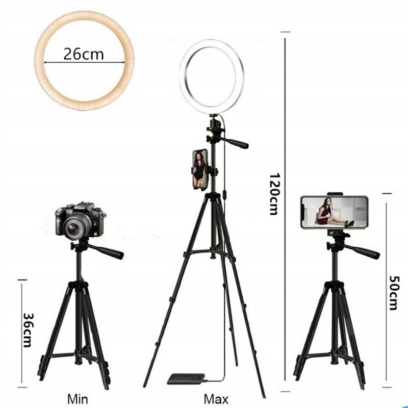 LED Ring Fill Light Bracket, Portable Telescopic Dimmable 26cm Ring Light Mobile Phone Live Tripod