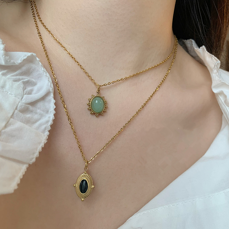 HangZhi Koreaanse Vintage Waterdruppel Ster Ronde Beer Ovale Hanger Ketting Geometrische Gouden Kleur Titanium Stalen Sieraden