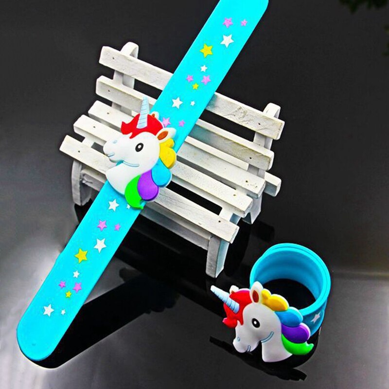 Trendy Children Girl Boy Star Printing Colorful Cute Unicorn Wristband Flexible Wrap Slap Bracelet Animal Bangle